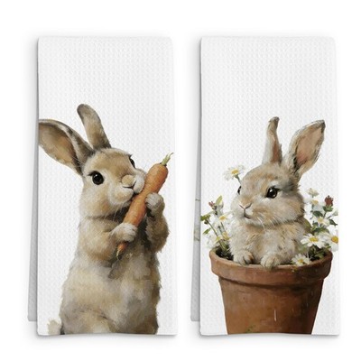 Easter Bunny Kitchen Towels Set of 2, Spring Easter Bunny Hand Towel, Gifts f...