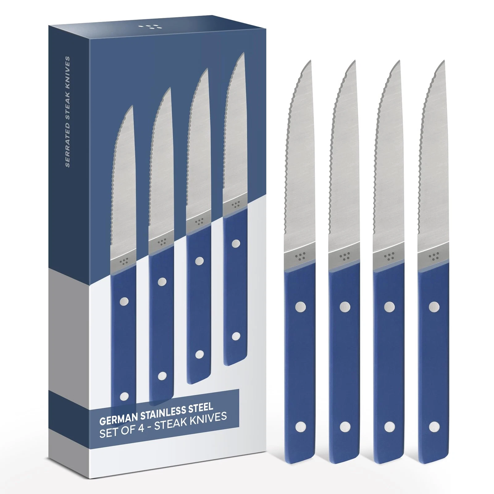 Steak Set of 4 - Precision Serrated Blades for Effortless Dining - German Sta...