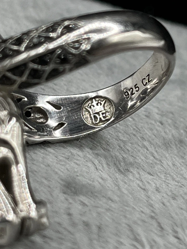 RARO David Inglés Plata Esterlina Negro Circonita Dragón, Anillo Envolvente Motociclista Talla 9 11.96g Foto 2 de 4