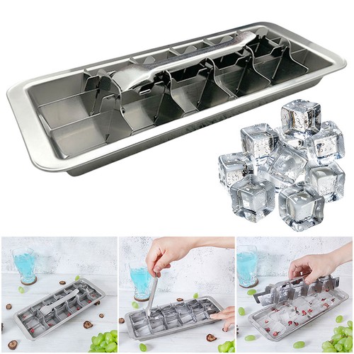 Stainless Steel Ice Cubes Tray w Easy Release Handle Ice Tray (without Tweezers) - Bild 2 von 12