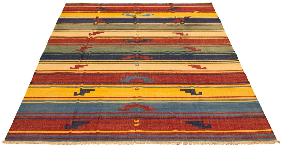 Vintage Hand Woven Traditional Kilim Rug 8'4" x 9'10" Oriental Wool Carpet - Image 3 of 4