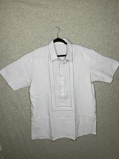 Barong Filipino EN Shirt Mens XL Short Sleeve Light Blue Embroidered Button