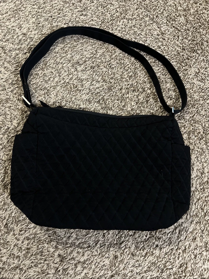 Vera Bradley Black Quilted Crossbody Bag - Red Inside - 12in x 10 - Image 2 of 4