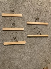 Lot Of 5 Vintage Wooden Pants Hangers , 4 Are 11in Long And One 11.5 In Long