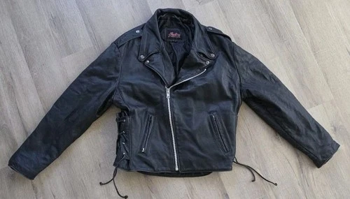 Vintage Indian Motorcycle Leather Jacket Mens L Black Side Lace CA31466 Canada video thumbnail