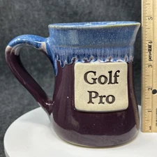 Tumbleweed Pottery Mug Golf Pro Blue Drip Glaze Purple Ceramic Stoneware