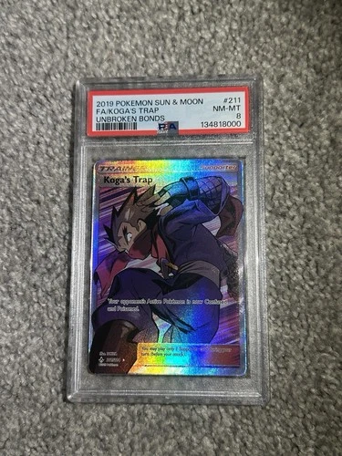2019 Pokemon Unbroken Bonds #211 Koga's Trap Full Art PSA 8 NM TCG Card Holo