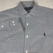 Polo Ralph Lauren Dress Shirt Mens 17 34/35 Black White Check Slim Fit Easy Care