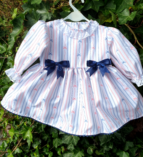 DREAM SALE 0-5 years BABY GIRLS AUTUMN NAVY RED BOWS LONG SLEEVED LINED DRESS - Picture 2 of 4