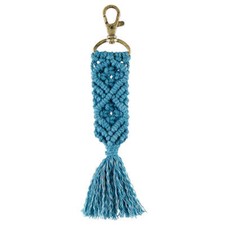 Macrame Keychain in Teal  Holiday Tasseled Key Ring Bag Purse Charm  6.75"