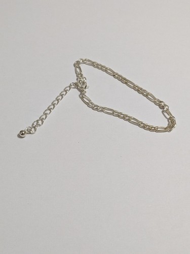 Figaro Silver Tone Chain Bracelet. Minimalist. Stackable. 6 3/4". 2" Ext. - Picture 7 of 14