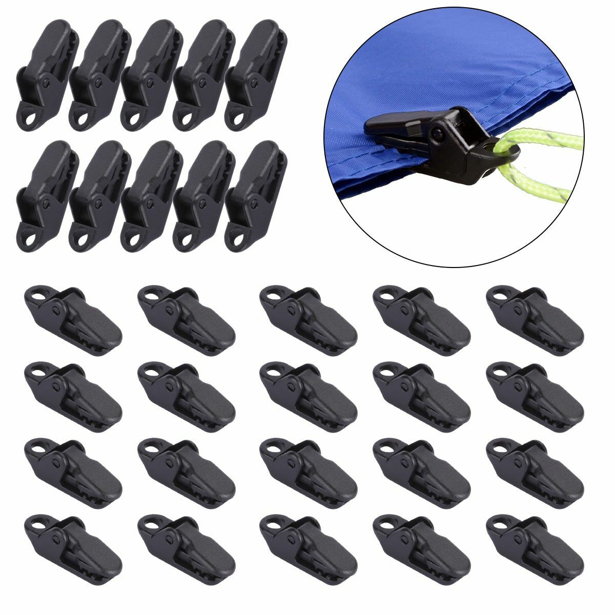 Changyeah 20-Pack Heavy Duty Lock Grip Tarp Clips – Adjustable Plastic Tent Clamps For Camping, Canopy, Awning, Pool Cover