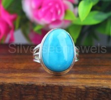 Natural Blue Turquoise Ring, 925 Sterling Silver Ring, Gift for her