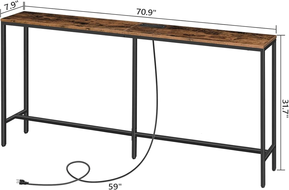Консольный столик розетка питания 70,9 дюйма узкий диван стол 2 года защита промышленный - Изображение 3 из 4