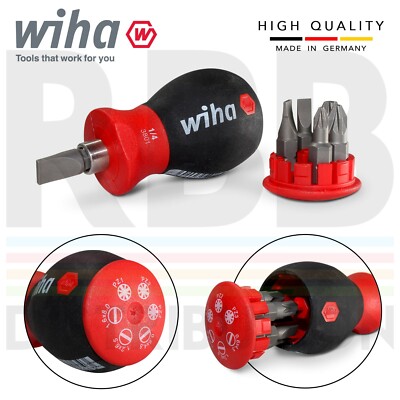 Wiha 33764 Stubby Screwdriver Slotted Pozidrive 6 Bit Set Magazine Magnetic