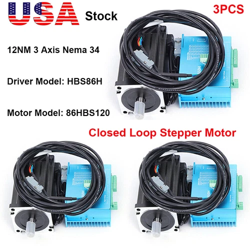 NEW 3 Axis Nema 34 12Nm Closed Loop Stepper Hybrid Servo Motor Driver Kit