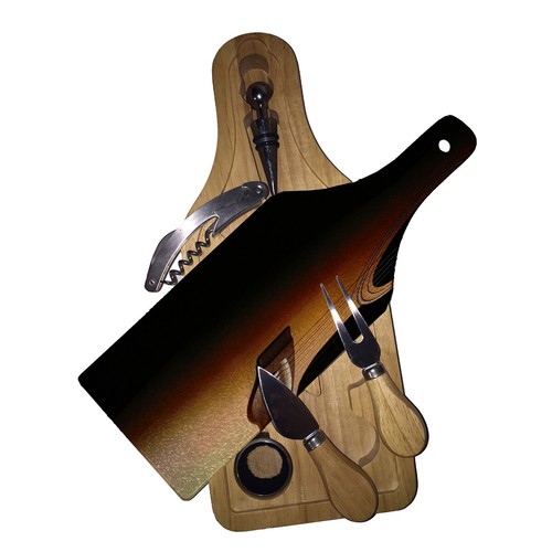 Cutting Board Wine and Glass Cheese Board Gift Set Guitar Acoustic Shadow - Picture 3 of 3