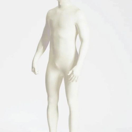 Face Entry Sexy Latex Full Coverage Bodysuit Men White Rubber Cat Suit No Zipper - Picture 3 of 7