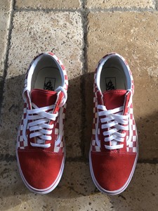 red checkerboard vans old skool