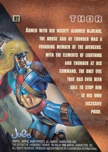 MARVEL MASTERPIECES SERIE 5 1996 FLEER/SKYBOX TARJETA BASE ÚNICA # 82 THOR - Imagen 2 de 2