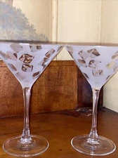 Asta Etched Frosted Martini Glasses ~ Dice~ Lucky Sevens !