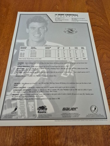 POST CEREAL 1994-95 NHL COLLECTOR SERIES GEOFF COURTNALL 12 x 8 1/2 INCHES - Picture 2 of 2