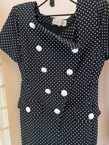 Oscar de la Renta 1980's Polka Dot Double-Breastd Sheath Dress Size 10 Lined Vtg - Picture 2 of 5