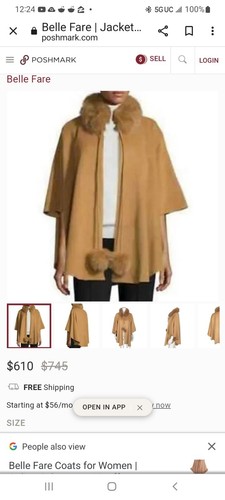 Belle Fare Cape Jacke mit Fuchspelzbesatz Kaschmir Damen camel NEU! - Bild 11 von 13