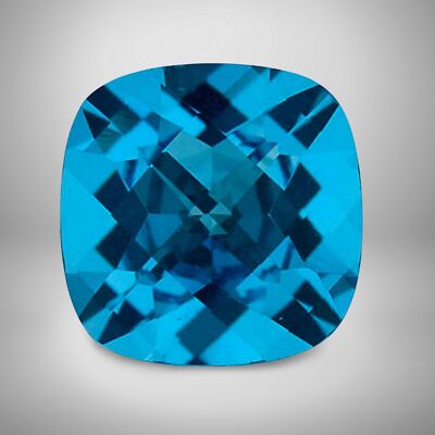 Blue Topaz Cushion Cut Gemstone 8 Cts - 14 mm VVS Precious Jewelry Gem