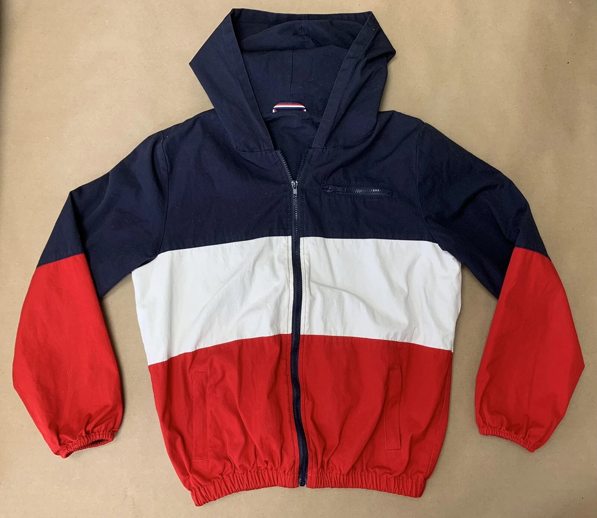 Brandy Melville Red White Blue Striped Colorblock bomber jacket Windbreaker  USA