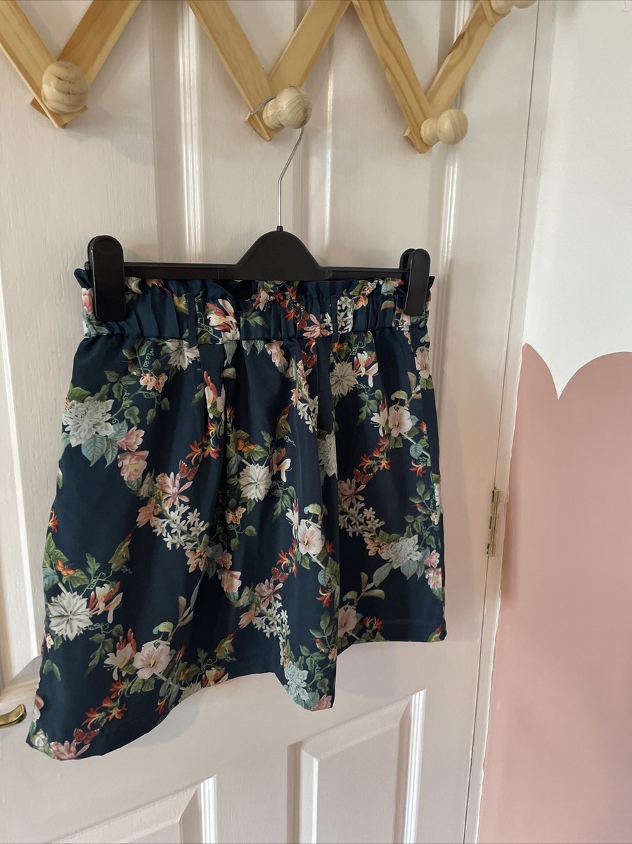 OASIS Navy Green Floral Elasticated Summer Skirt, Size 12 UK