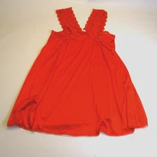 Vintage Sans Souci Lingerie Nightie V Neck Lace Red Size M Nylon