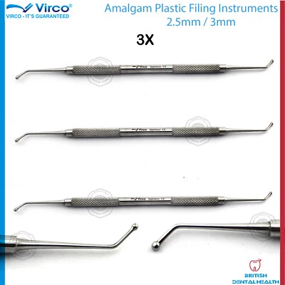 VIRCO UK 3X DENTAL BALL BURNISHER AMALGAM PLASTIC FILLING RESTORATIVE STAINLESS STEEL