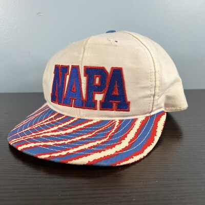 Vintage NAPA Logo Embroider Hat Red White & Blue Zebra Print Snapback USA 