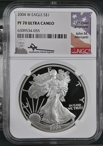 2004-W American Silver Eagle NGC PF70 Ultra Cameo John Mercanti Signed