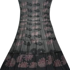 Namaste Vintage Black Sarees 100 Pure Silk Floral Printed Sari 5YD Craft Fabric