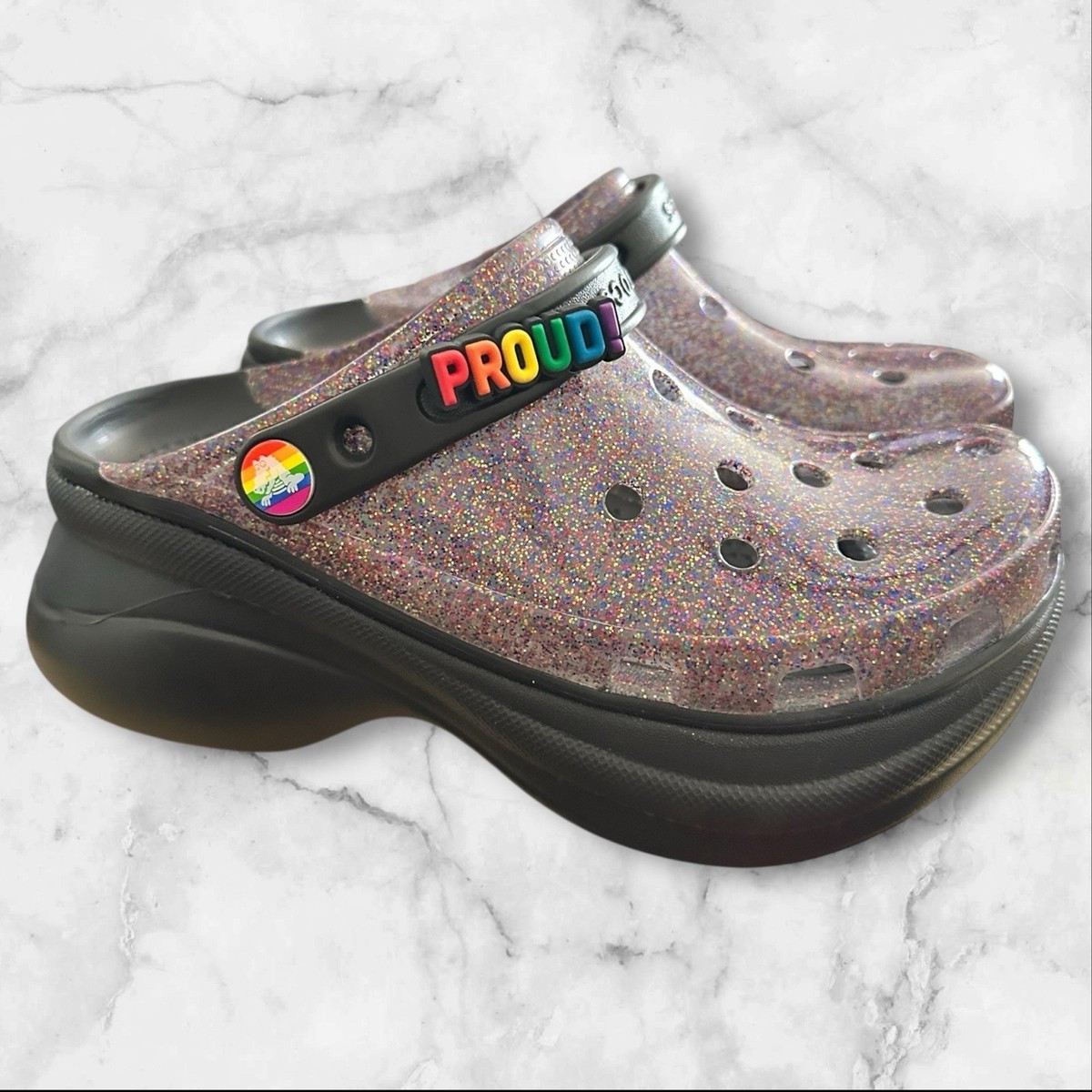 Crocs Mega pride Classic Glitter Bae Translucent Clogs Black