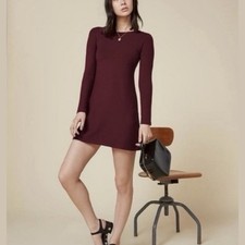 Reformation Ribbed Boatneck Burgundy Maroon Long Sleeve Mini Dress XS