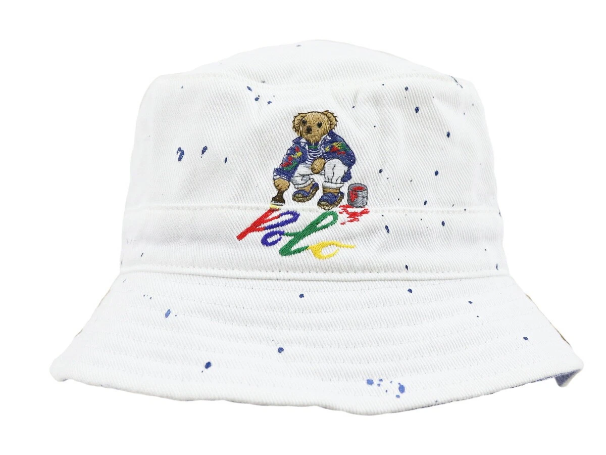 Polo Ralph Lauren Polo Bear Preppy Bear Safari Bucket Hat Cap w/ Paint Splatter