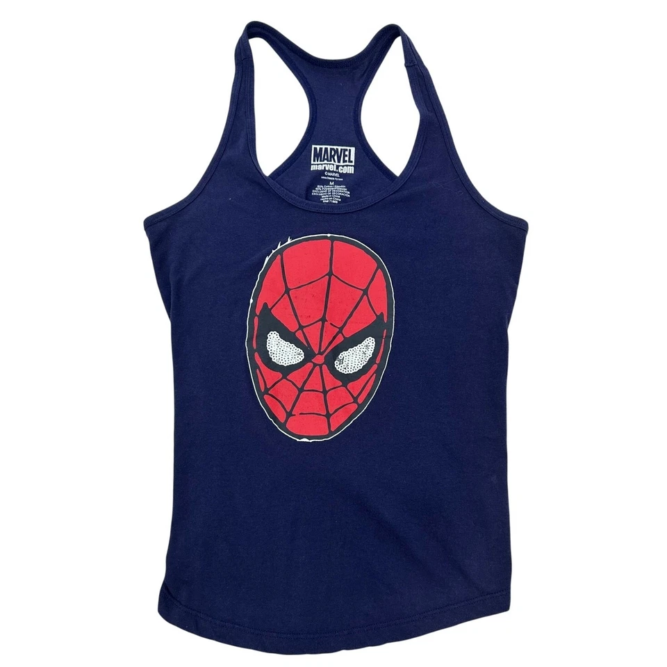 Редкий Marvel Spider-Man женщин средний синий Майка рубашка - графический футболка - Изображение 3 из 4