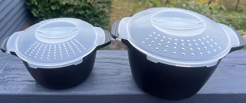 Набор из 2 черных микроварок PAMPED CHEF 1 и 2 кварты с запирающейся крышкой для пароварки 4 чашки 8 чашек - Изображение 2 из 4