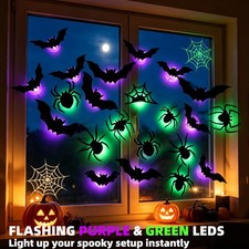 21 Pcs LED Halloween Spider Bats Decorations Wall Stickers Removable Light Up