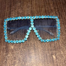 Super Groovy Oversized Sky Blue Bling Rhinestone Sunglasses