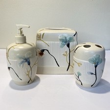 Vintage Hand Painted Floral Porcelain Vanity Set - Tissue/Lotion/Toothbrush