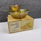 Vintage Indiana Glass Golden Tone Iridescent Carnival Chip Dip 3 Piece Bowl Set