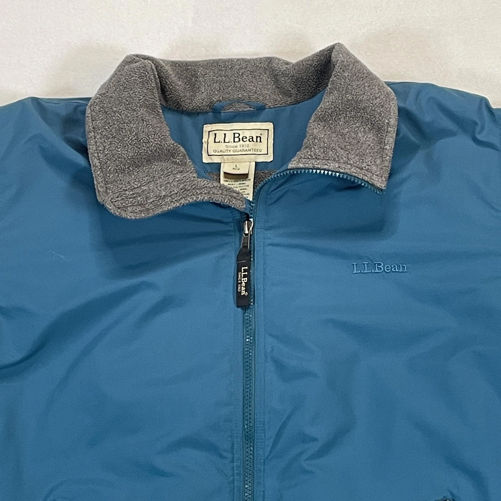 L.L.Bean Jacket Mens Large Blue Fleece Lined Full Zip Bomber Nylon Insulated