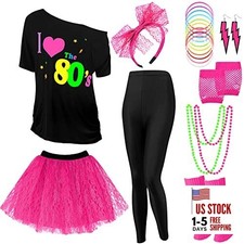 19 Pcs 80s Costume Set T Shirt Leggings Tutu Skirt X-Large Black Leggings