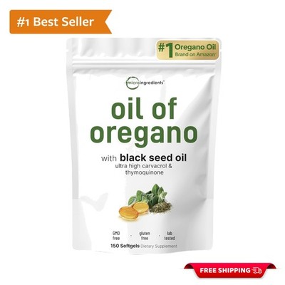 150 Count Plant-Based Oil of Oregano Softgels with 4X Carvacrol & Thymoquinone