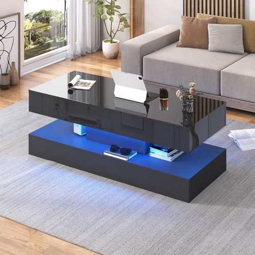 47.3IN High Glossy LED Coffee Table,Modern Coffee Table for Living Room,Livin...