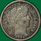 1914-D Barber Dime Choice Very Fine VF+ Coin #33958